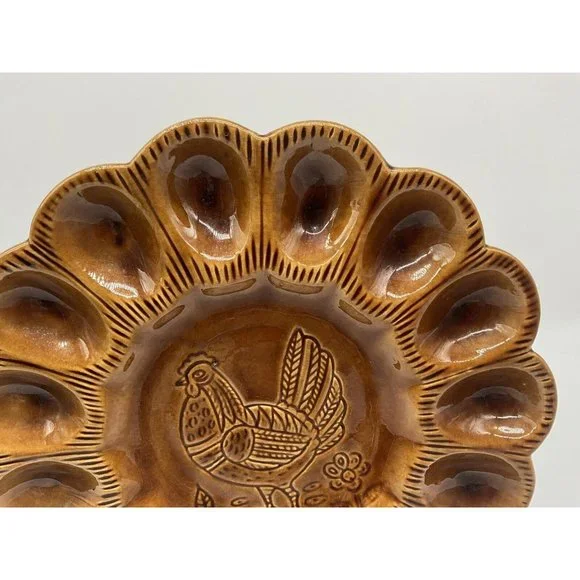 California Pottery Golen Brown Deviled Egg Plate, Made in USA - Picture 8 of 16